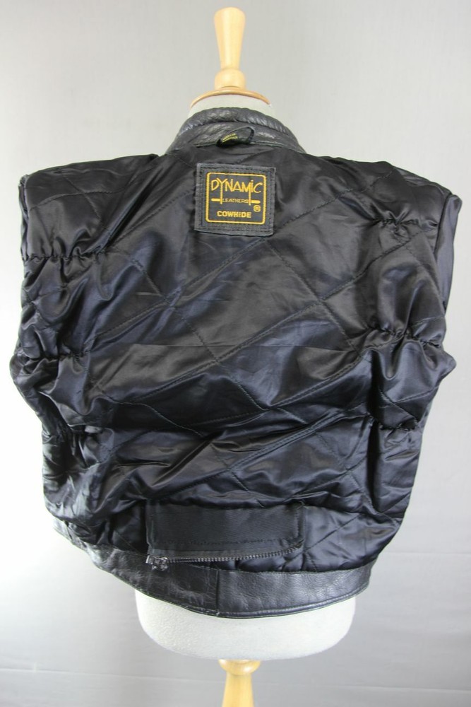 CLASSIC BLACK DYNAMIC LEATHERS COWHIDE BIKER JACKET: SIZE 12