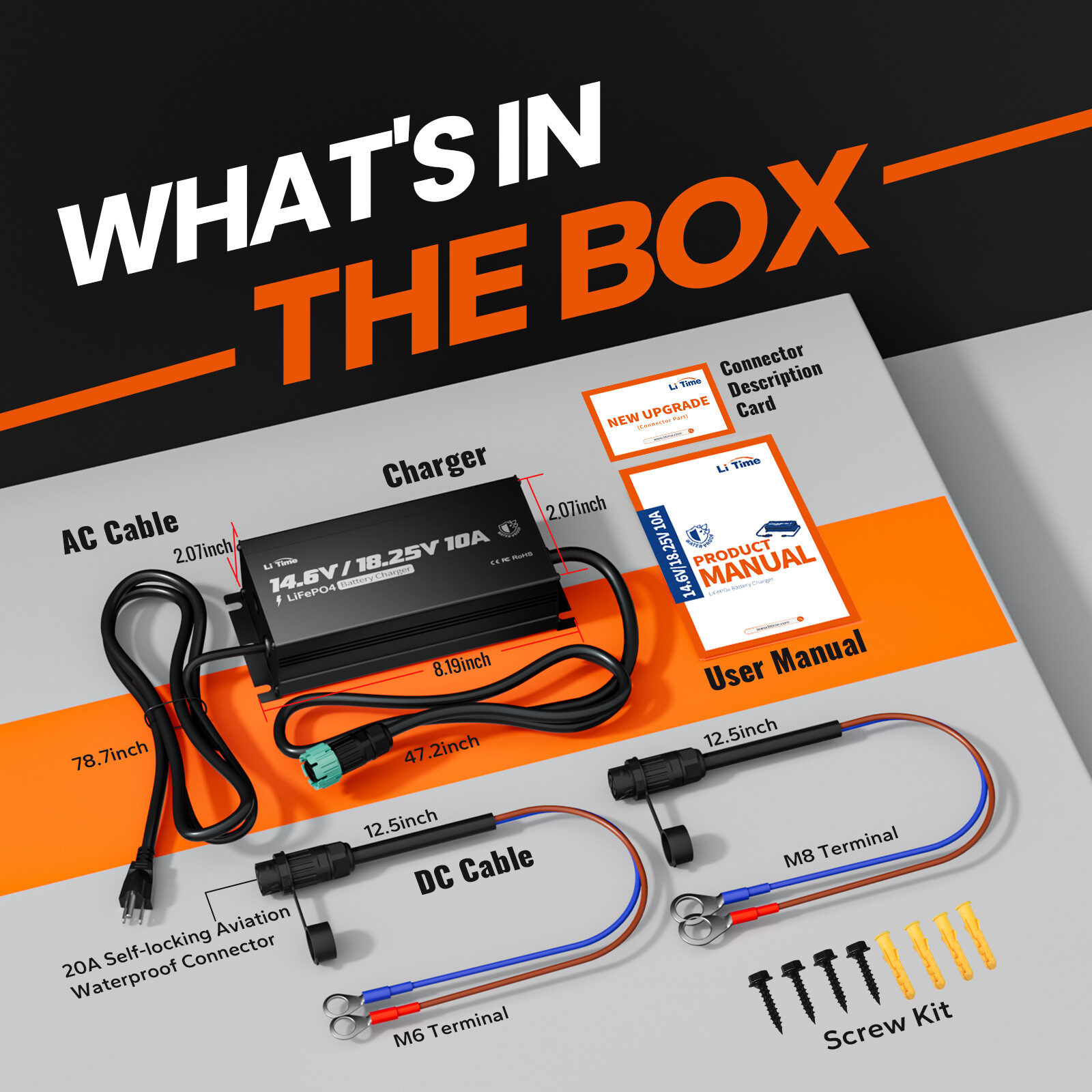 LiTime 12V(14.6V)&16V(18.25V) 10A Smart Charger for LiFePO4 Lithium Battery IP65