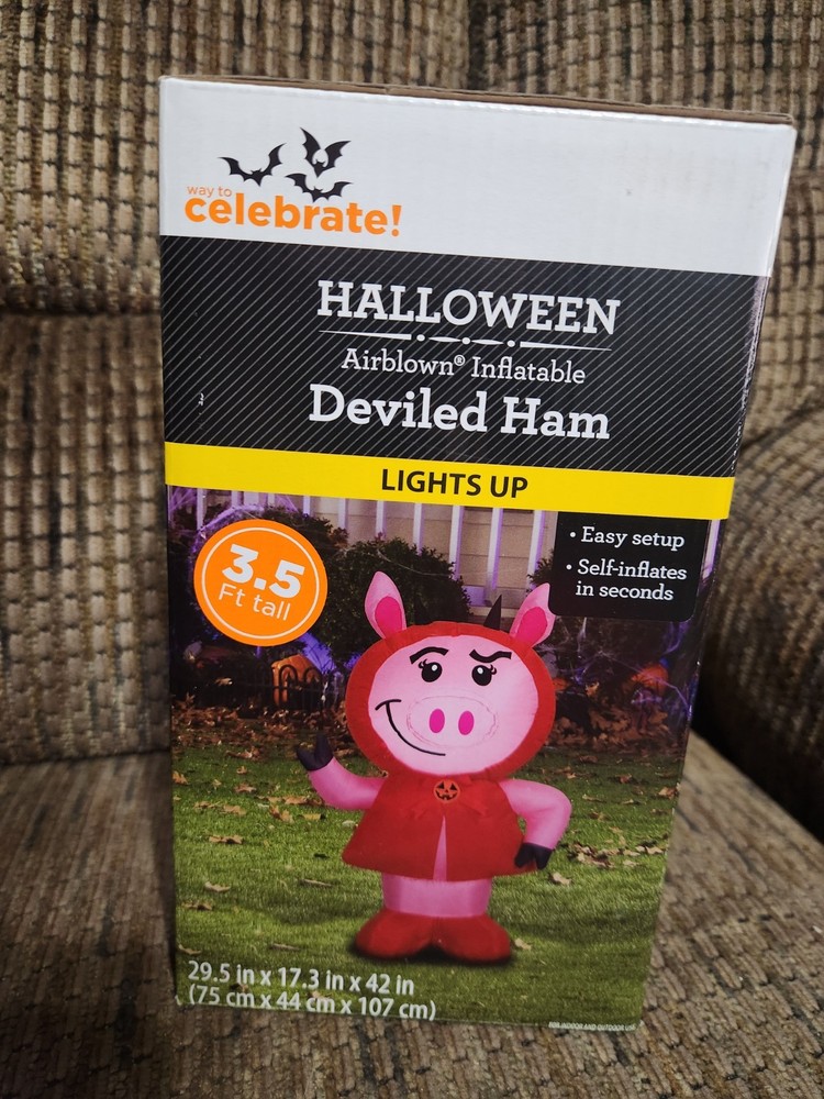 Deviled Ham Airblown Inflatable Decor Lights Up 3.5ft Self Inflates