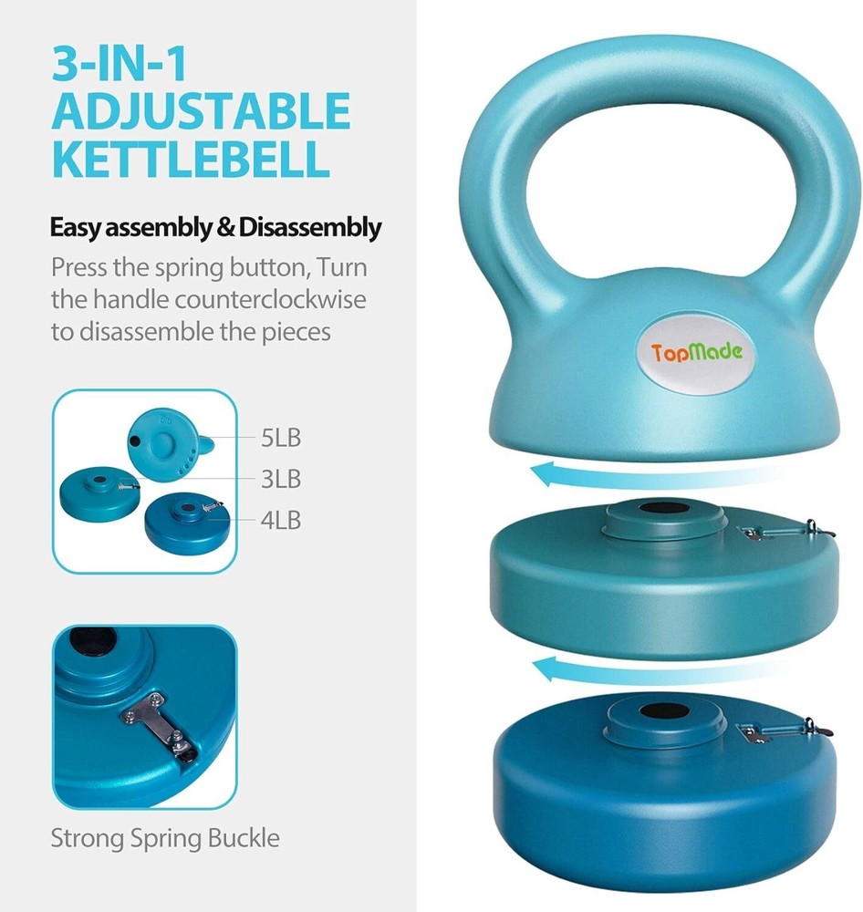 12lb Adjustable Kettlebell Weights Set Cast Iron Exercise Kettle Ball Grip