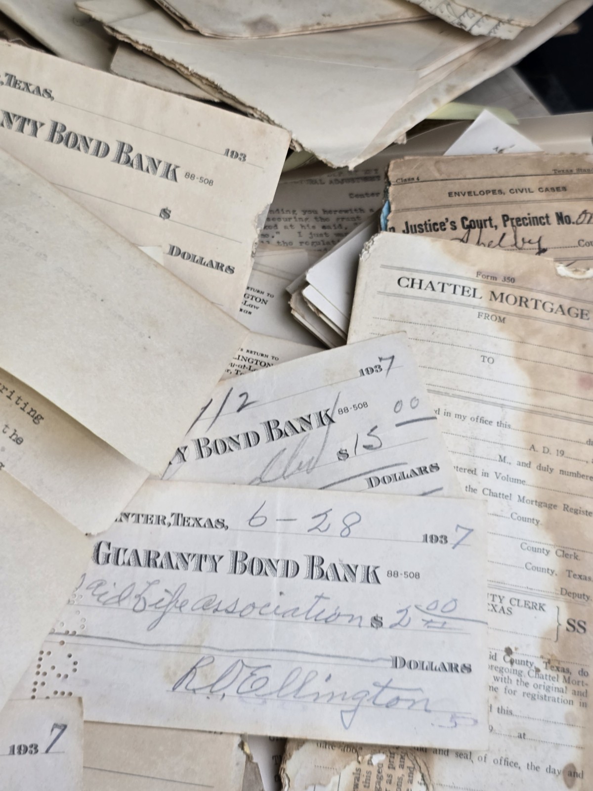 HUGE Vintage TEXAS Paper Ephemera Lot Bank Checks Court Docs Center Texas 1920s