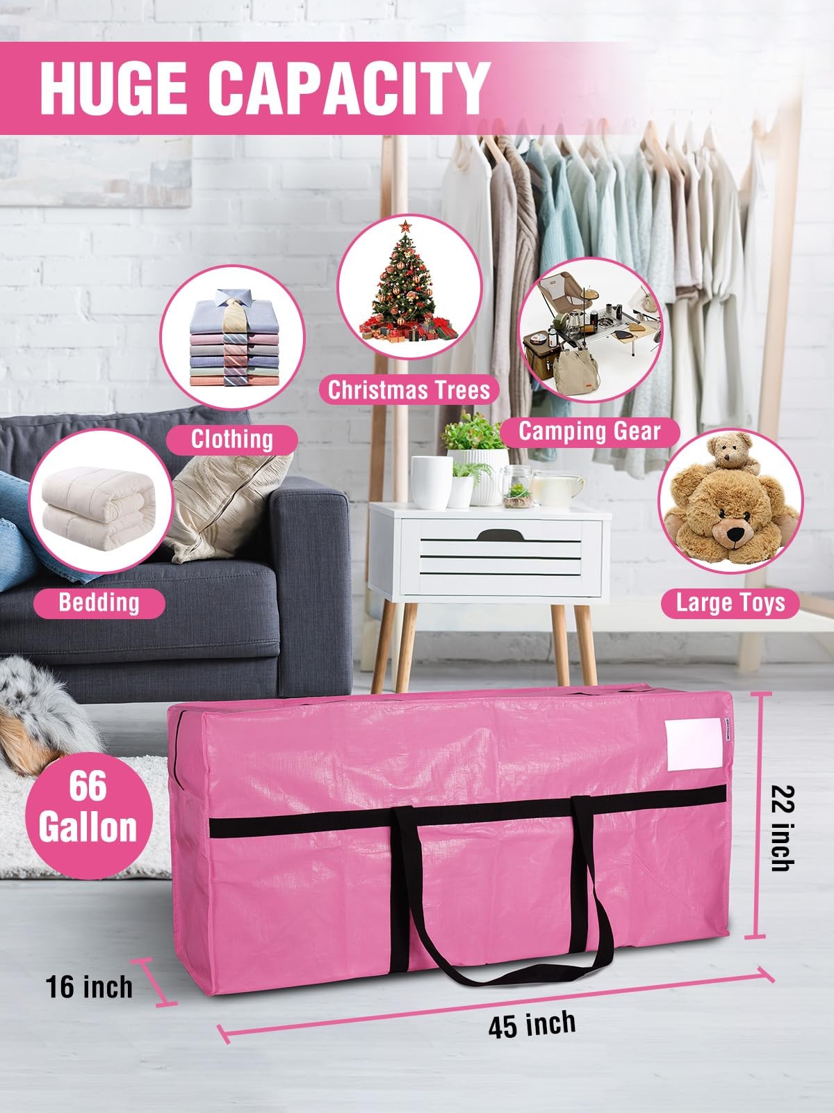 WORKPRO 2-Pack 66 Gallon Extra Large Moving Bags Heavy-Duty with Zippers Handles