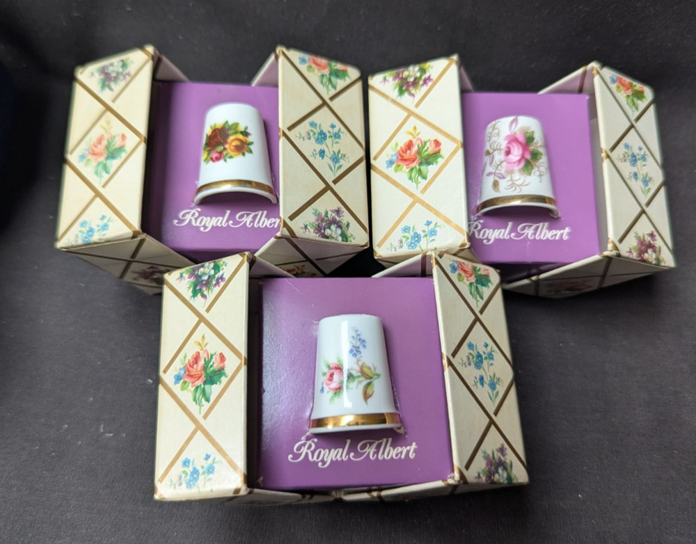 3 Royal Albert Rose Thimbles - Original Boxes