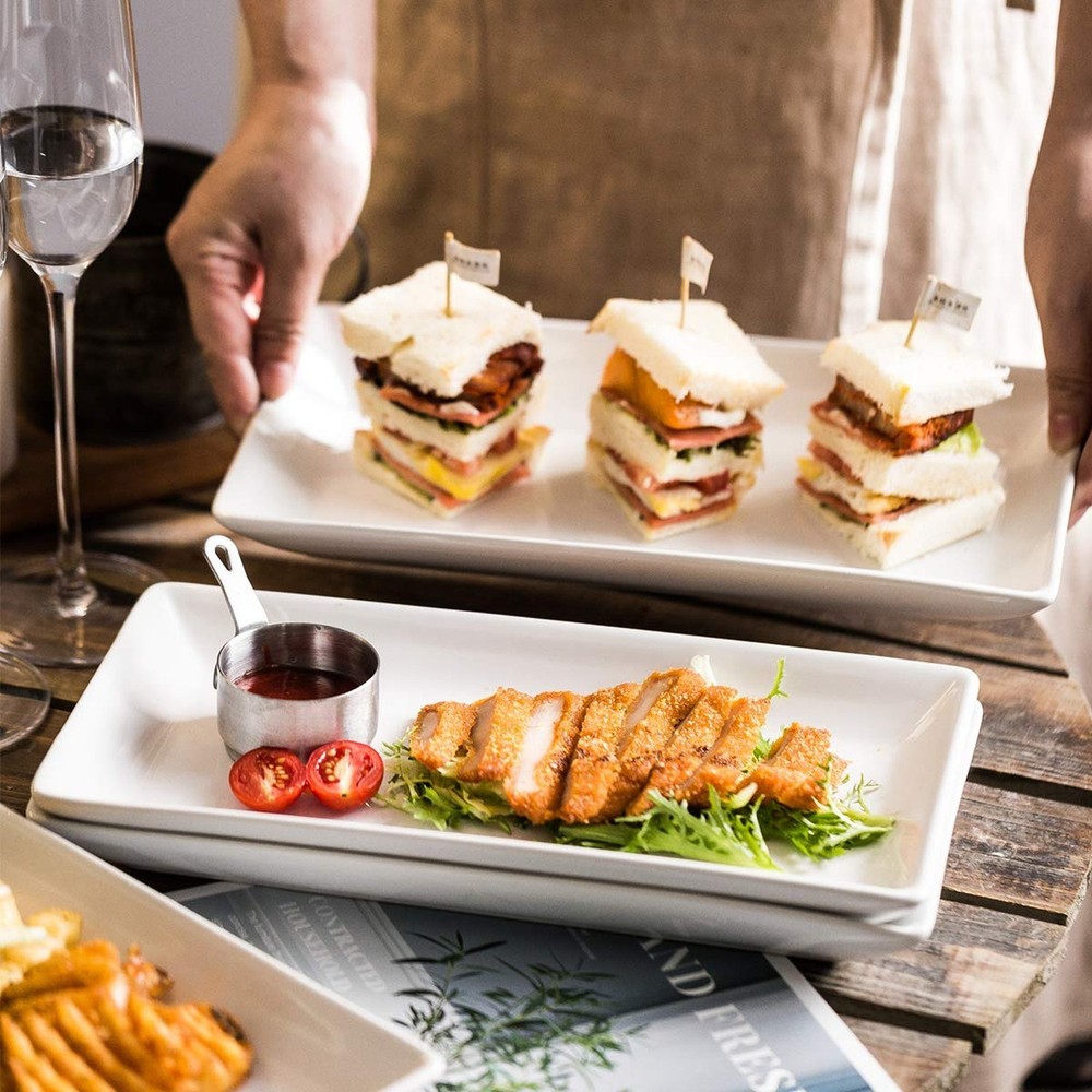 YHOSSEUN Porcelain Serving Platters Rectangular Trays White Serving Platters ...