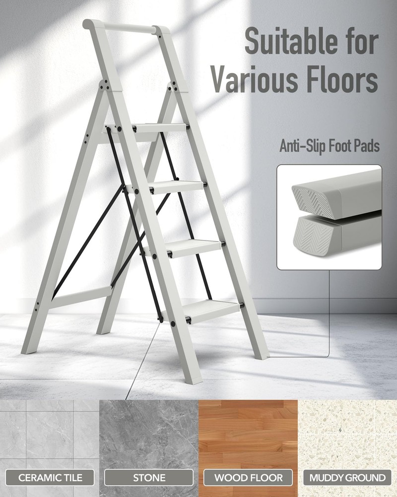 4 Step Ladder, Lightweight Folding Step Stool with Convenient Handgrip,Alumin...