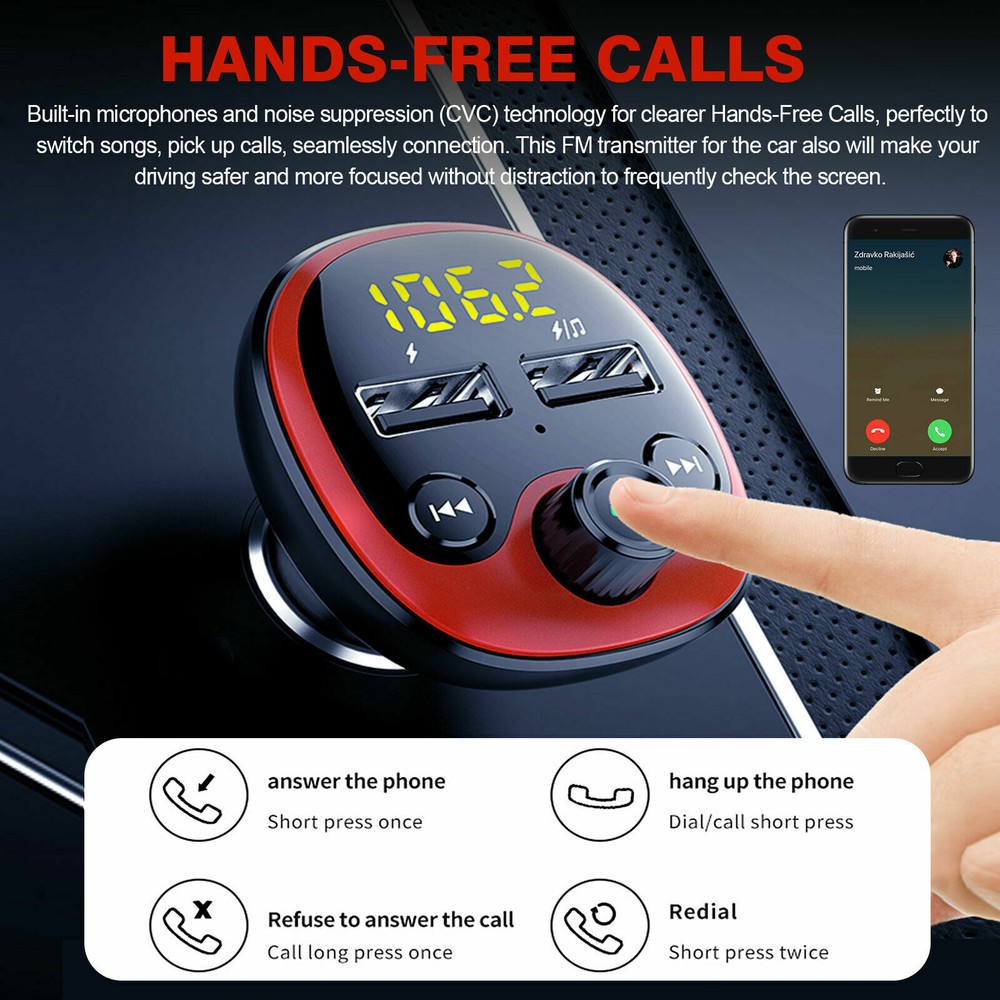 Bluetooth Car FM Transmitter MP3 Player Adapter Kit USB Charger Wireless