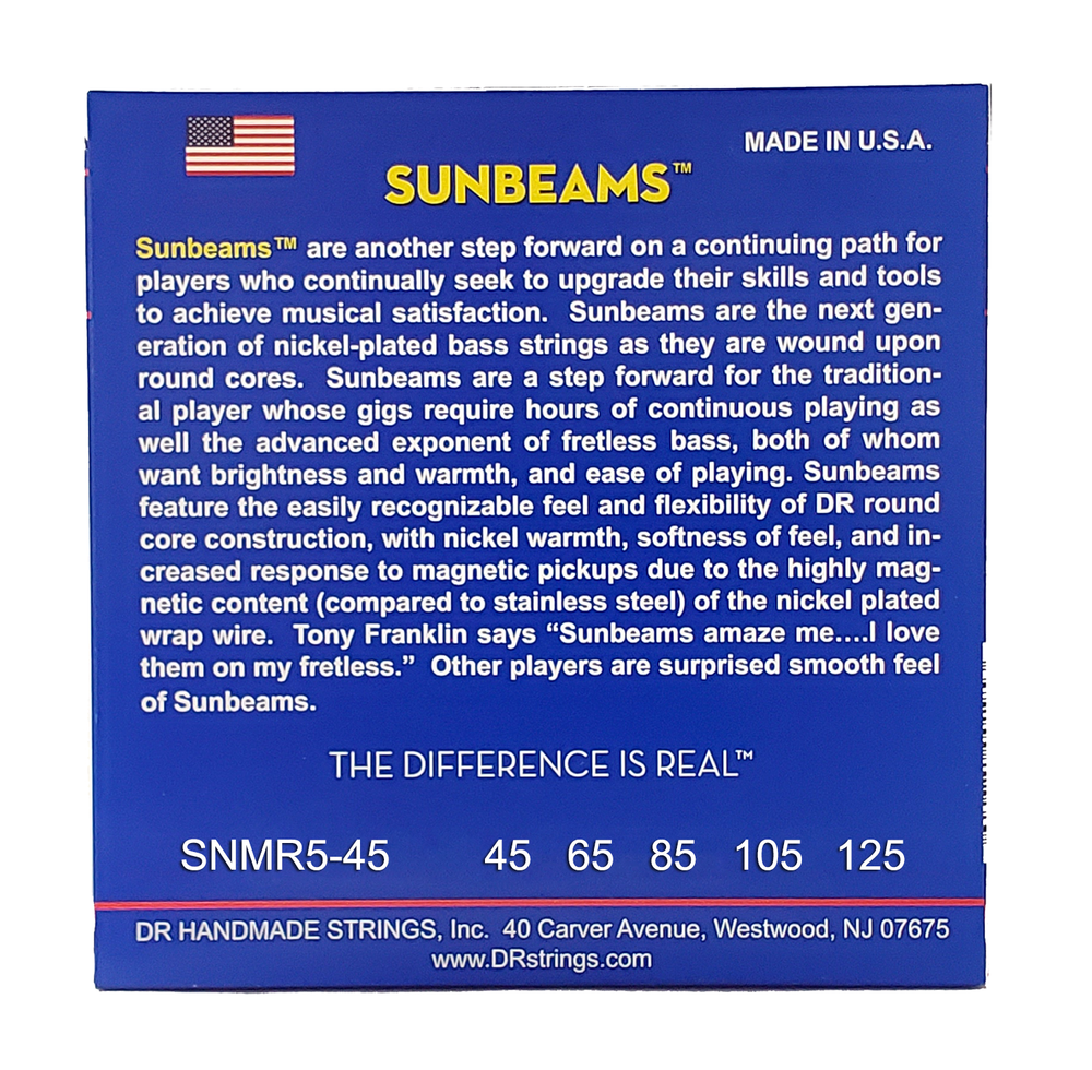 DR Strings SUNBEAM Bass Strings: 5-String Medium 45-125 Short Scale [SNMR5-45]