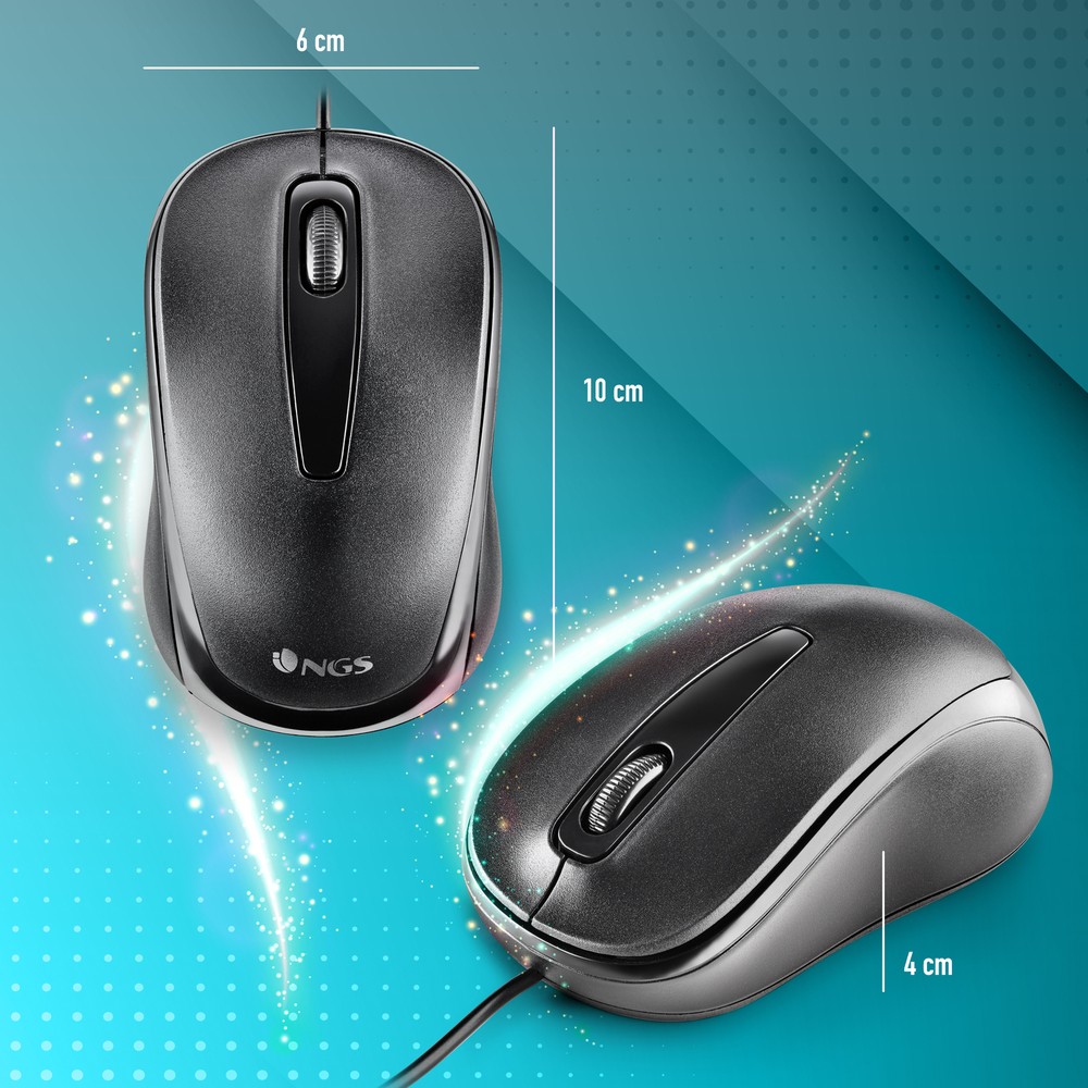 NGS Easy Delta, Wired Optical Mouse, 1200DPI, Black