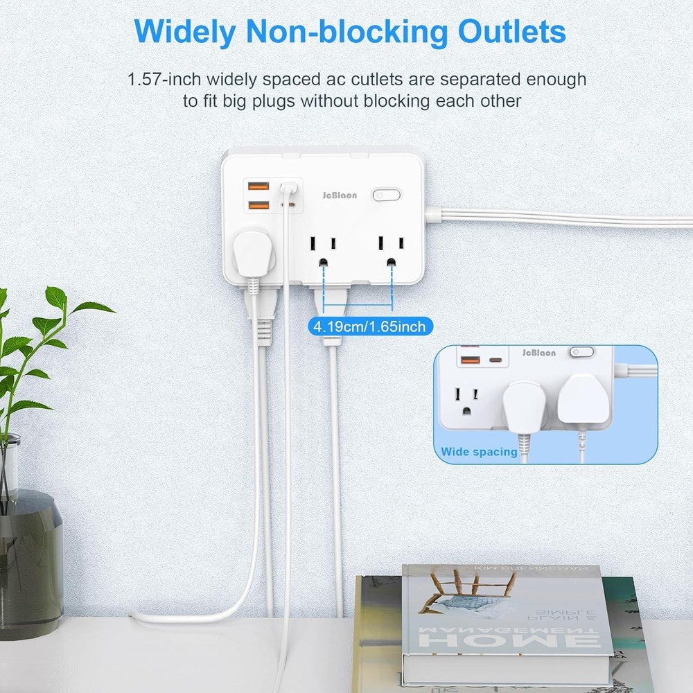 Flat Plug Power Strip Surge Protector, 5ft Ultra Thin Extension 5FT, White