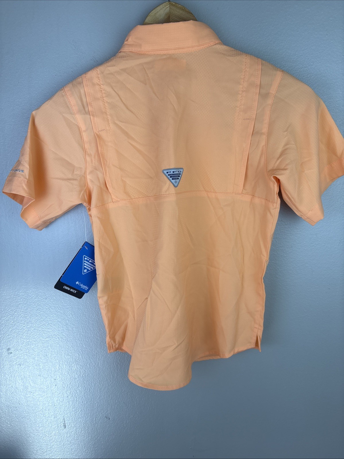 Columbia PFG Size S 8 Youth Short Sleeve Fishing Shirt Peach UPF 40 Omniwick