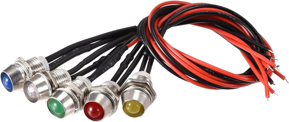 LED Indicator Light AC/DC 24V 8Mm Panel Mount Metal Shell Red Yellow Blue Green