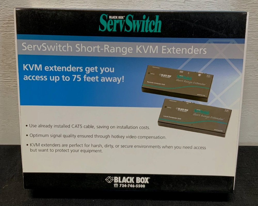 NEW Black Box ACUO75A-USB KVM ServSwitch Short Range Extender Kit 75ft 275C