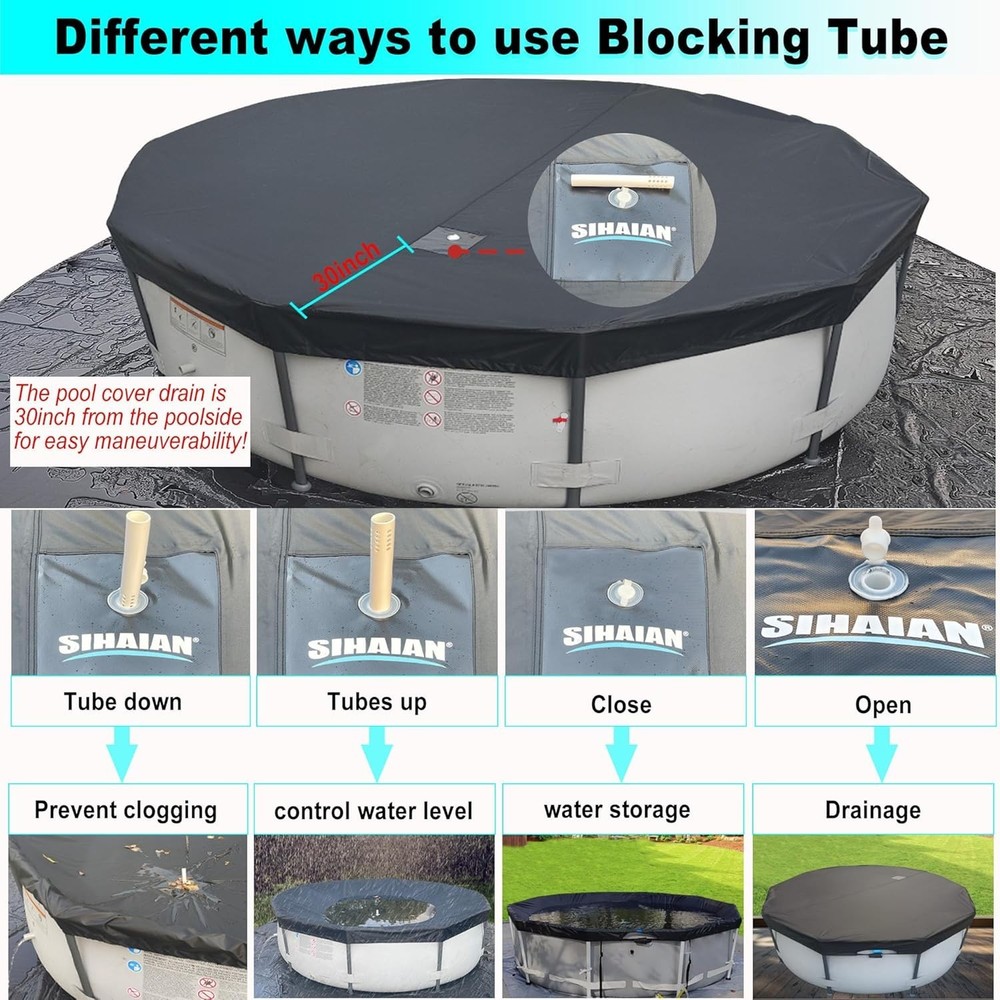 24 Ft Pool Cover, with Automatic Drain Round Pool Cover, One-Piece Quick Install