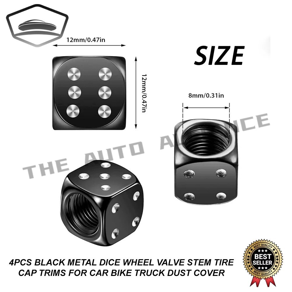 4PCS Metal Dice Wheel Valve Stem Tire Cap Trims For Car Bike Truck Dust Cover
