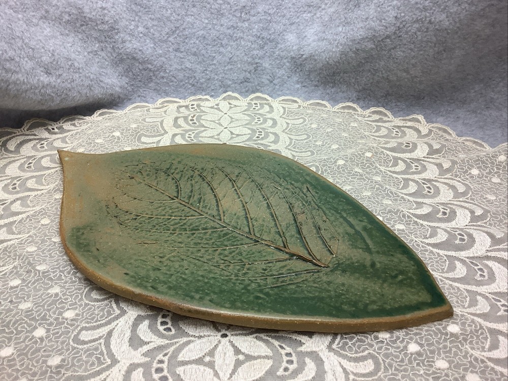 Handmade Studio Pottery Leaf Imprint Trinket Dish