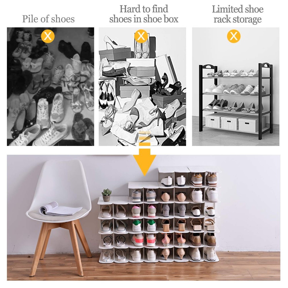 6-Tier Narrow Shoe Rack for Small Entryways, Space-Saving Adjustable Stackabl...