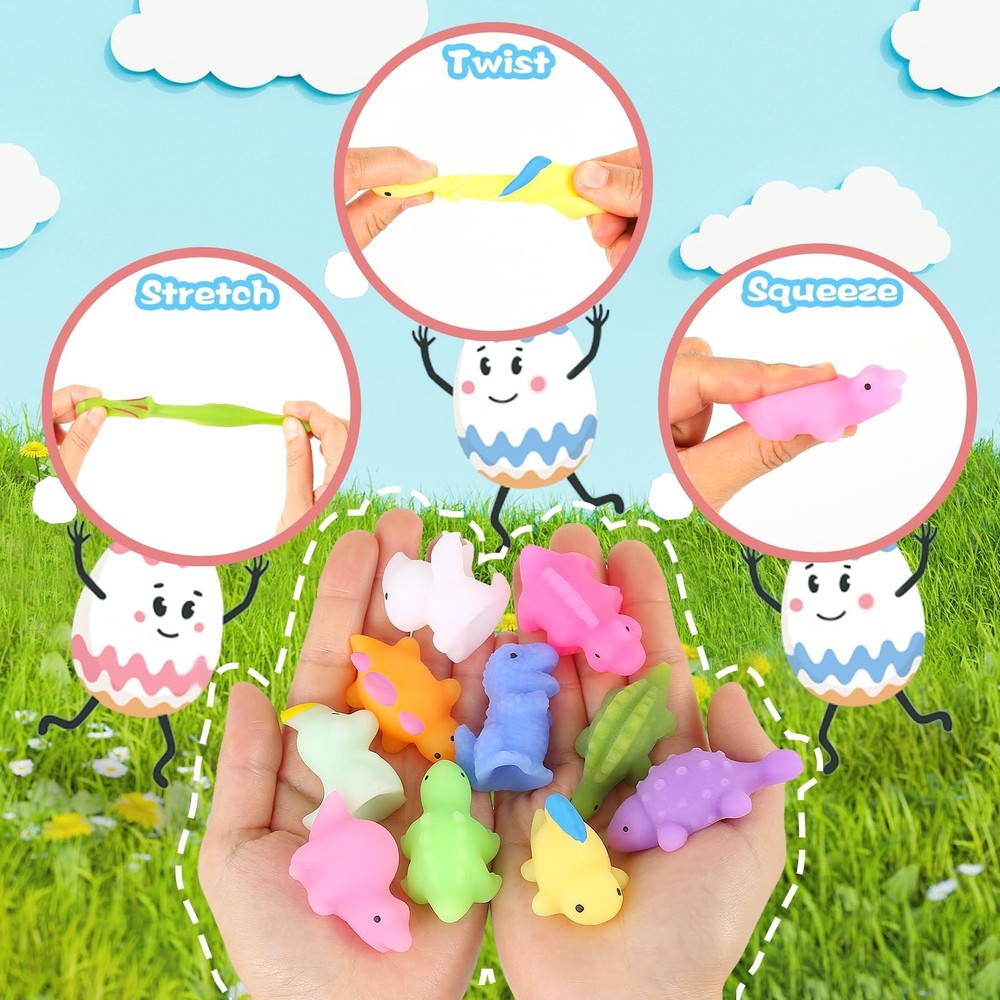 24 Pack Prefilled Easter Eggs with Squishy Dinosaur Toys inside for Kids, Eas...