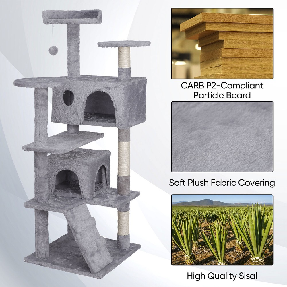 55 inch Cat Tree Tower Condo Cat Climbing Tree with Scratching Post Light Gray