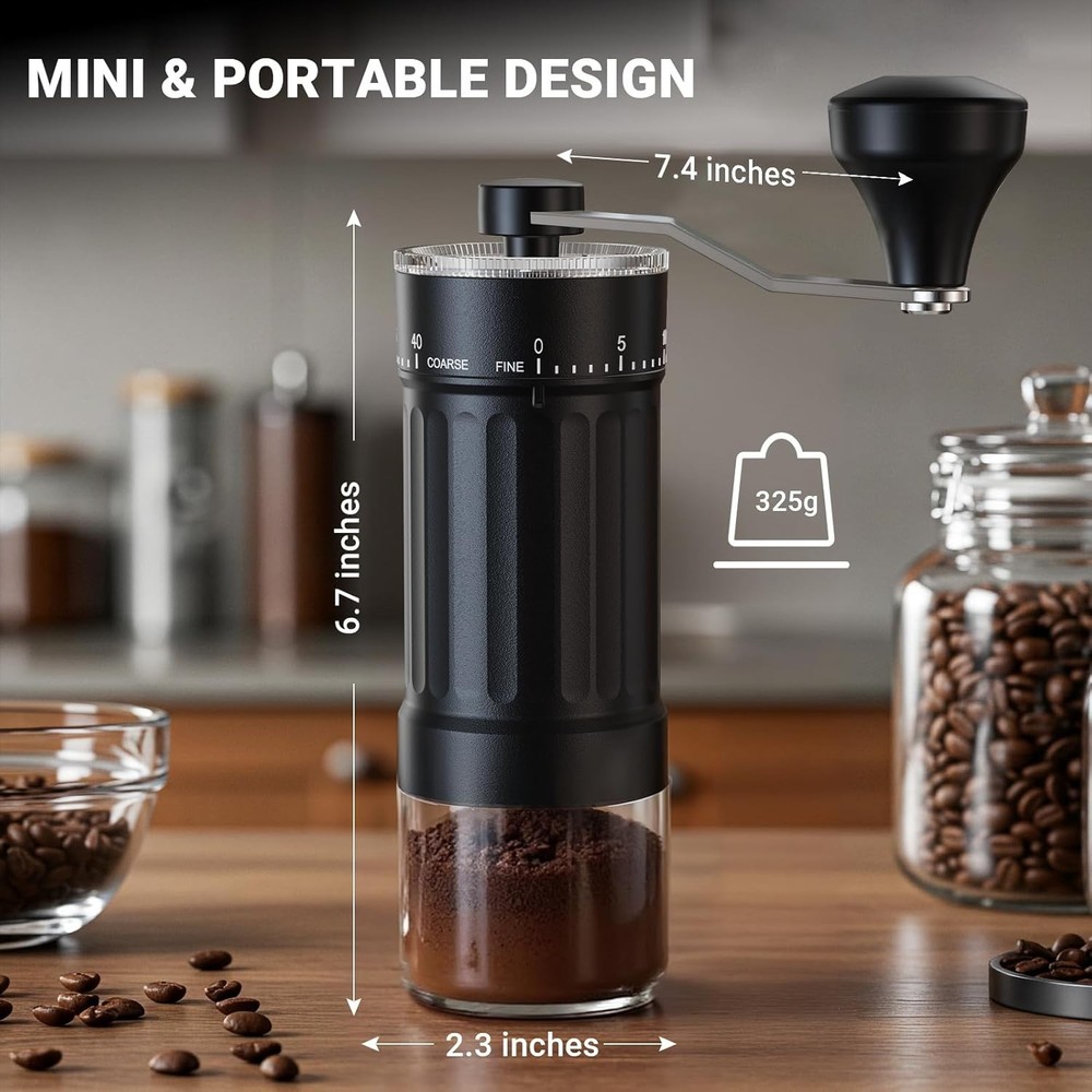 Mini Manual Coffee Grinder with 40 Adjustable Settings, Portable Hand Coffee ...