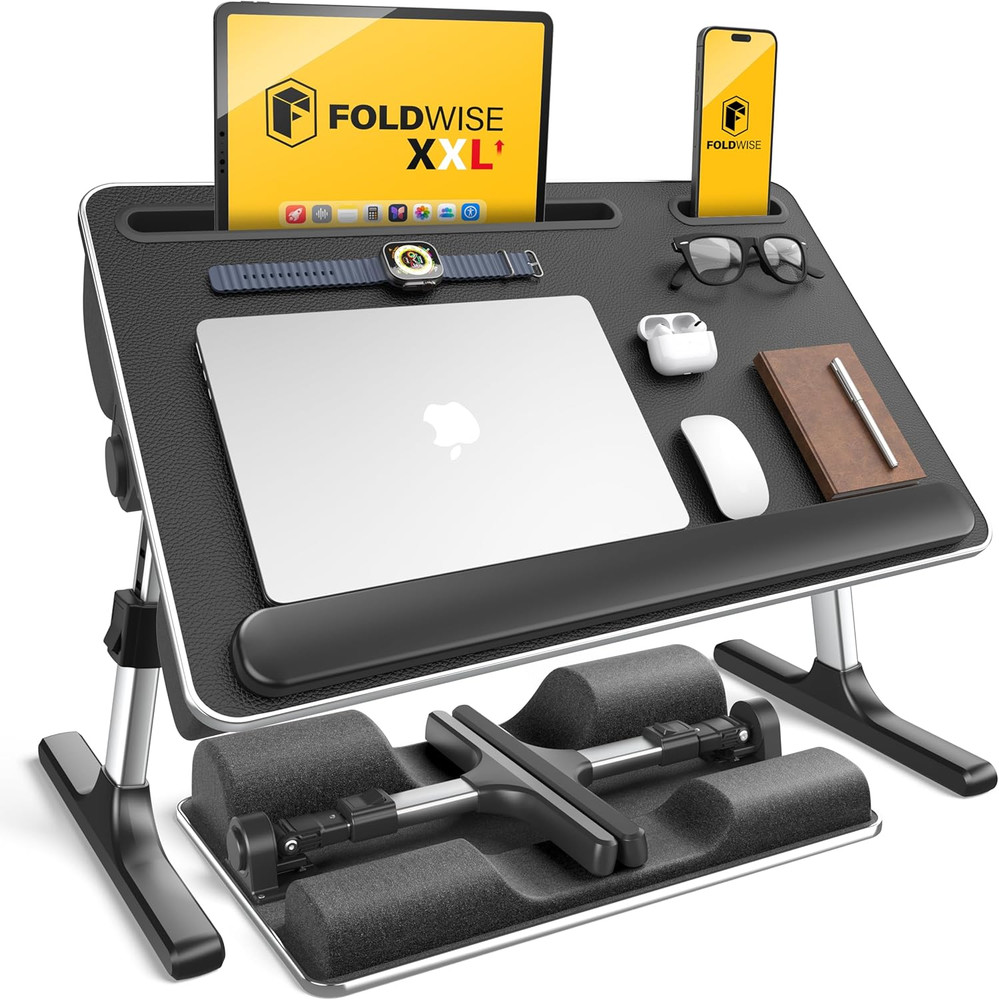 2-In-1 Lap & Bed Desk with Soft Cushions - Adjustable Height & Angle, Foldable L