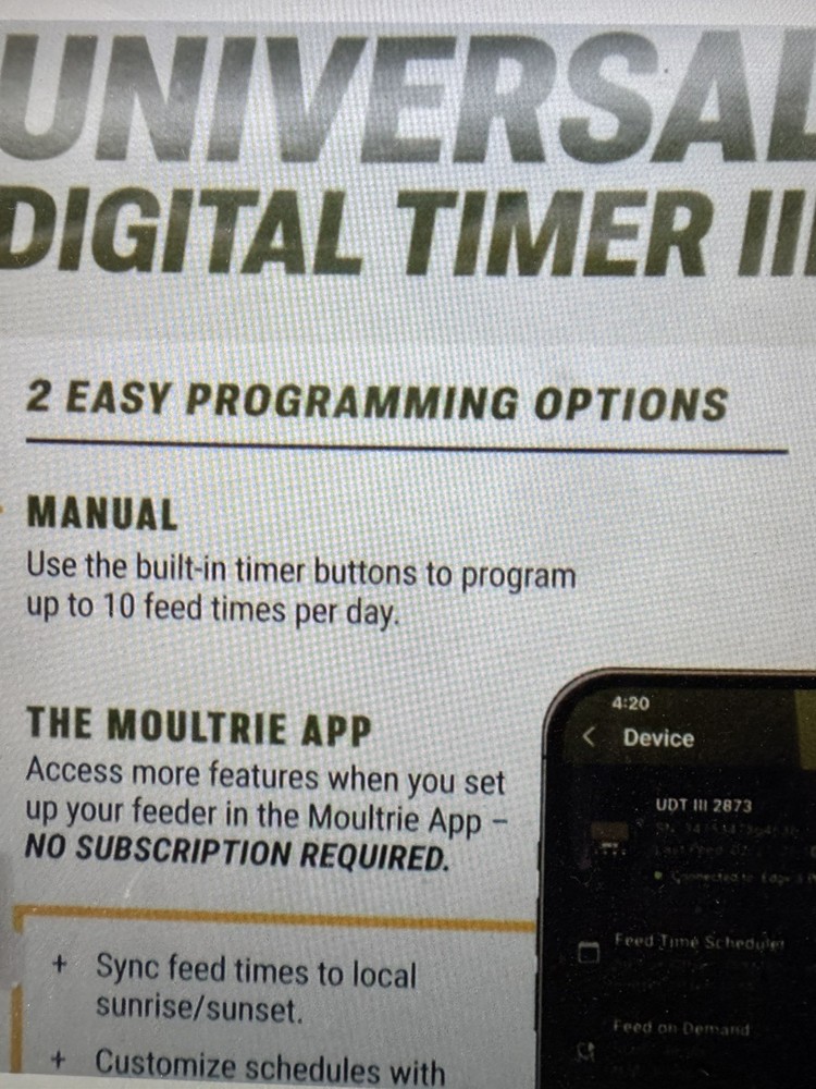 M0ULTRIE UNIVERSAL DIGITAL TIMER III 6 / 12 VOLT DEER FEEDER TIMER APP or Manual