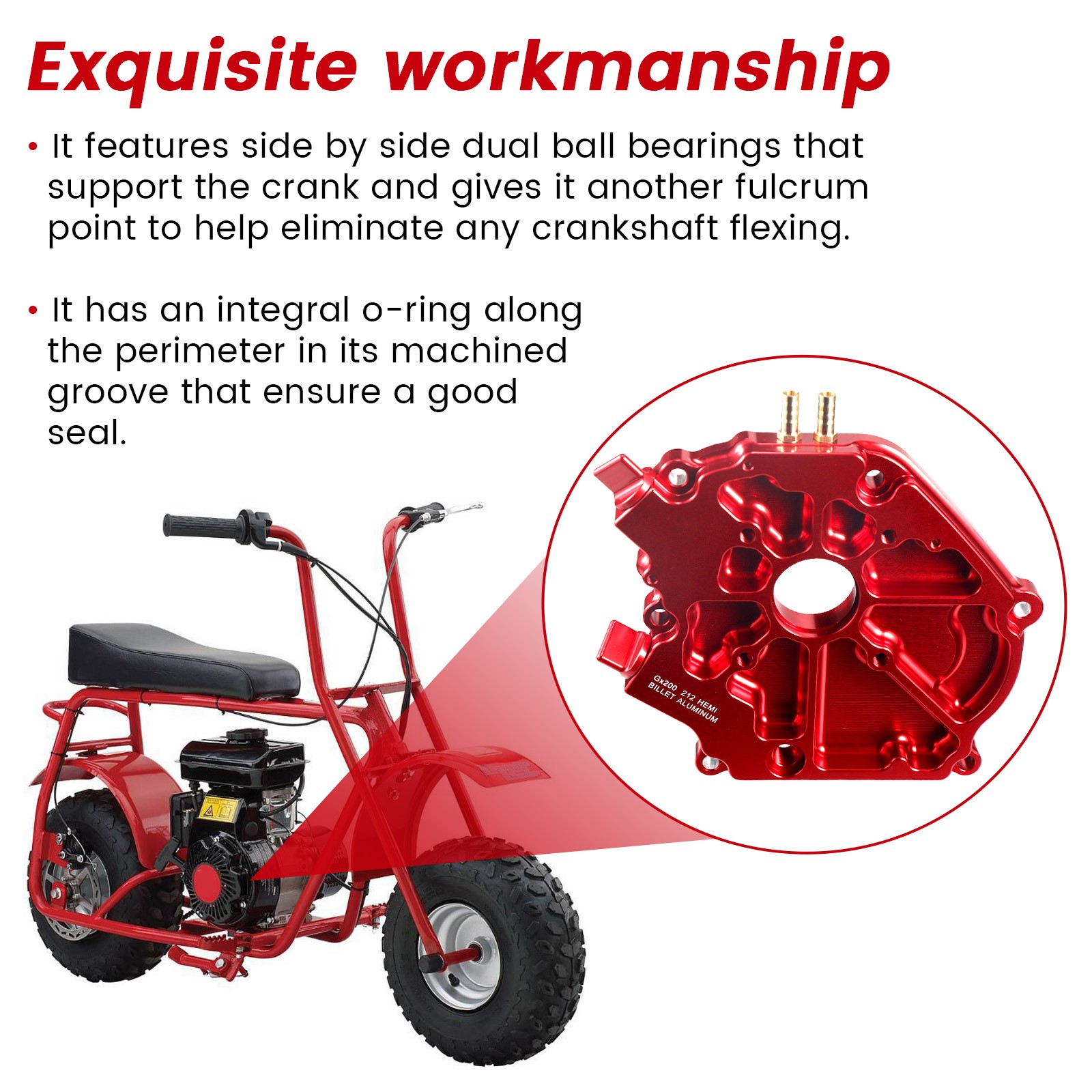 Dual Bearing Billet Side cover For GX200 196 Predator Hemi,Ghost,212 and 224 Red