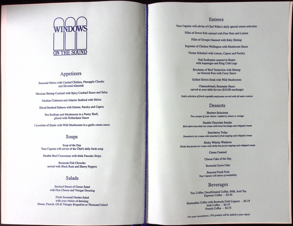 Windows on the Sound Vintage Dinner Menu Bermuda?