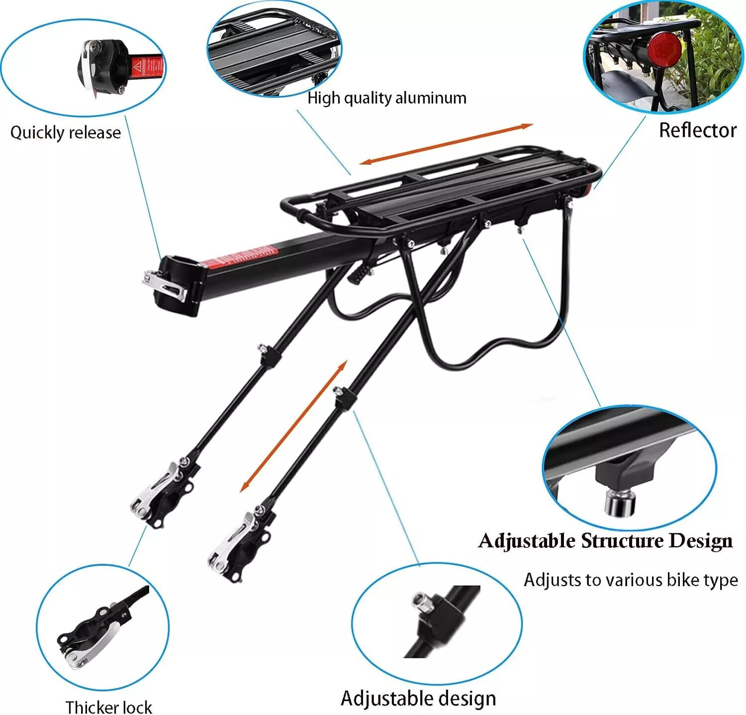 Bike Rear Cargo Rack Luggage Carrier Pannier Bicycle Alloy Fender Mountain Bike