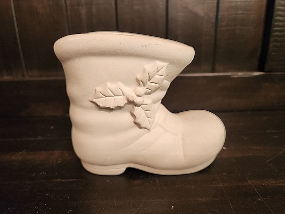 Vintage Ceramic Bisque Ready To Paint Santa Boot 4"