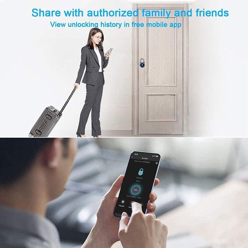 Fingerprint Padlock, Bluetooth Lock, Mobile APP, Smart Padlock, Waterproof, Blue