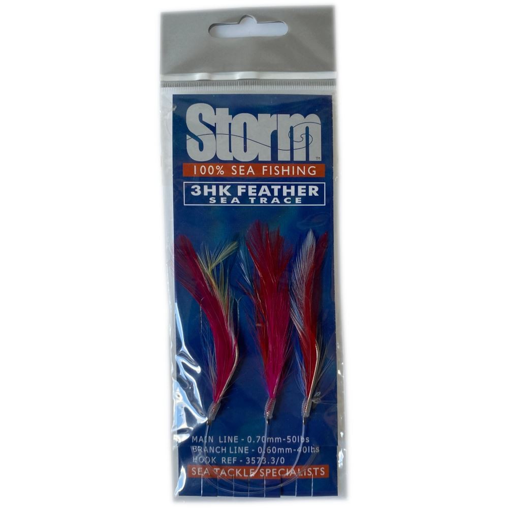 Storm/Seatech Coloured Mackerel Feathers 3 Hook Hook Size 3/0