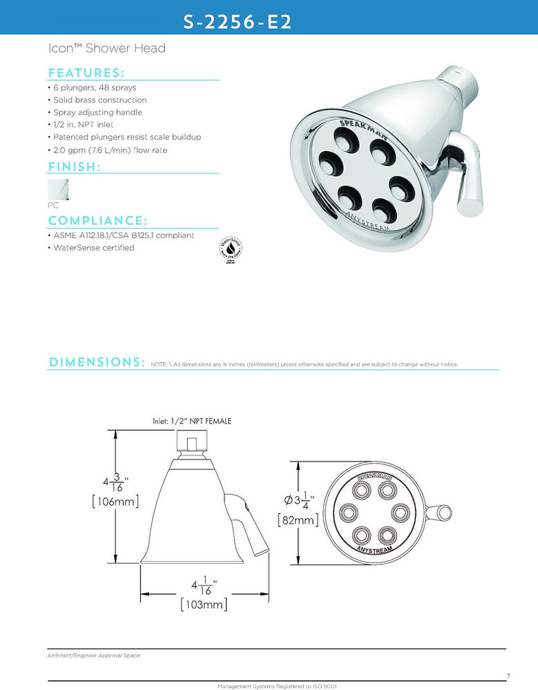 Icon Anystream Brass Shower Head - Multi-Function, Polished Chrome Finish