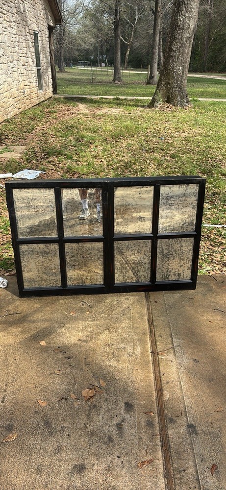 Salvage Multi-Pane Black Wood Glass Rectangle Window Sash