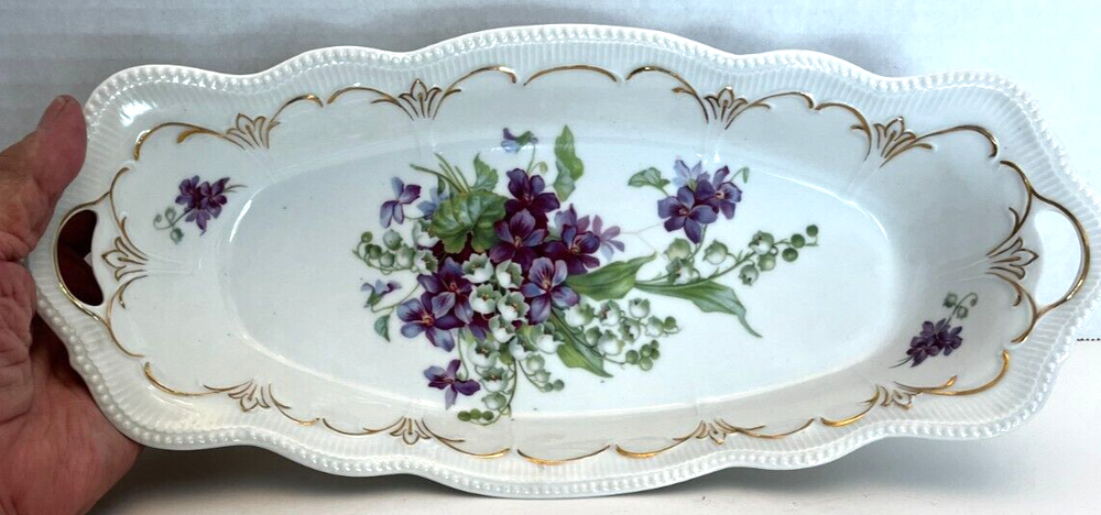 Relish/candy dish with purple violets