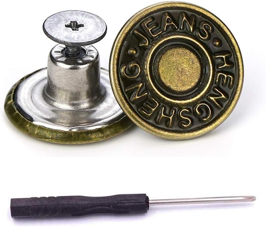 2/15 Sets Replacement Jeans Buttons, 17mm No-Sew Nailess Removable Metal Jeans