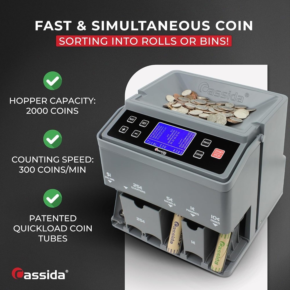 High-Speed Coin Counter and Wrapper with Quickload - Portable Convenience