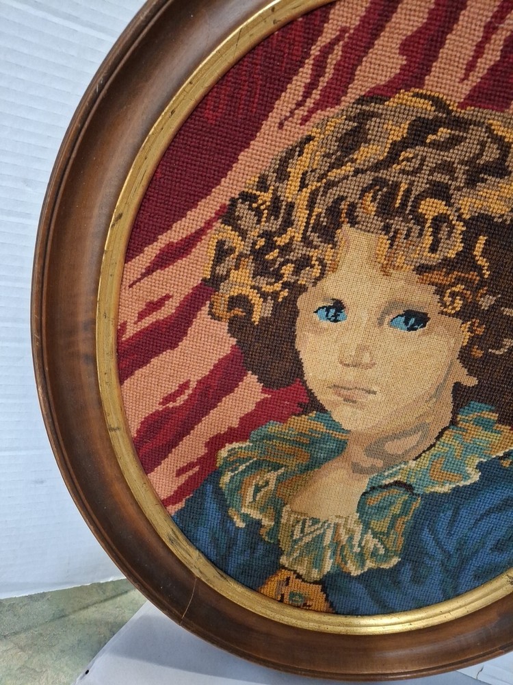 Young Boy Needlepoint by JB Greuze in Frame