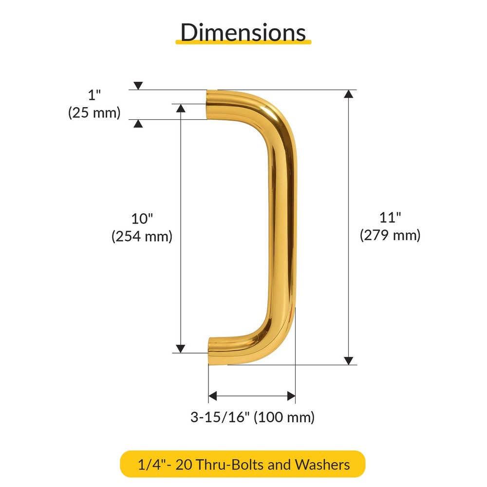 Brixwell Solid Pull Handle Brass 11" Length 10" CTC Polished Brass Finish