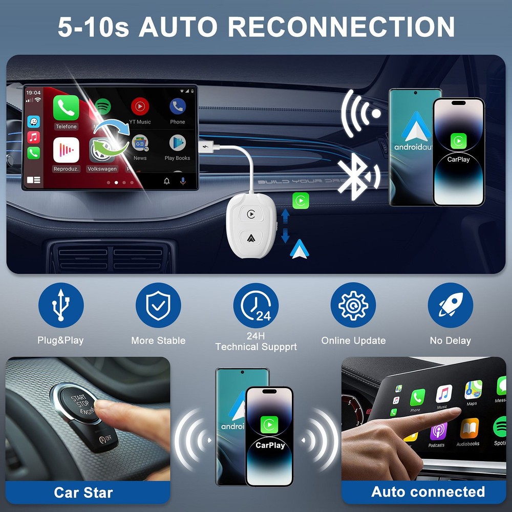 Wireless Adapter Dongle Converter Plug Play Auto Wireless Adapter Compatible for