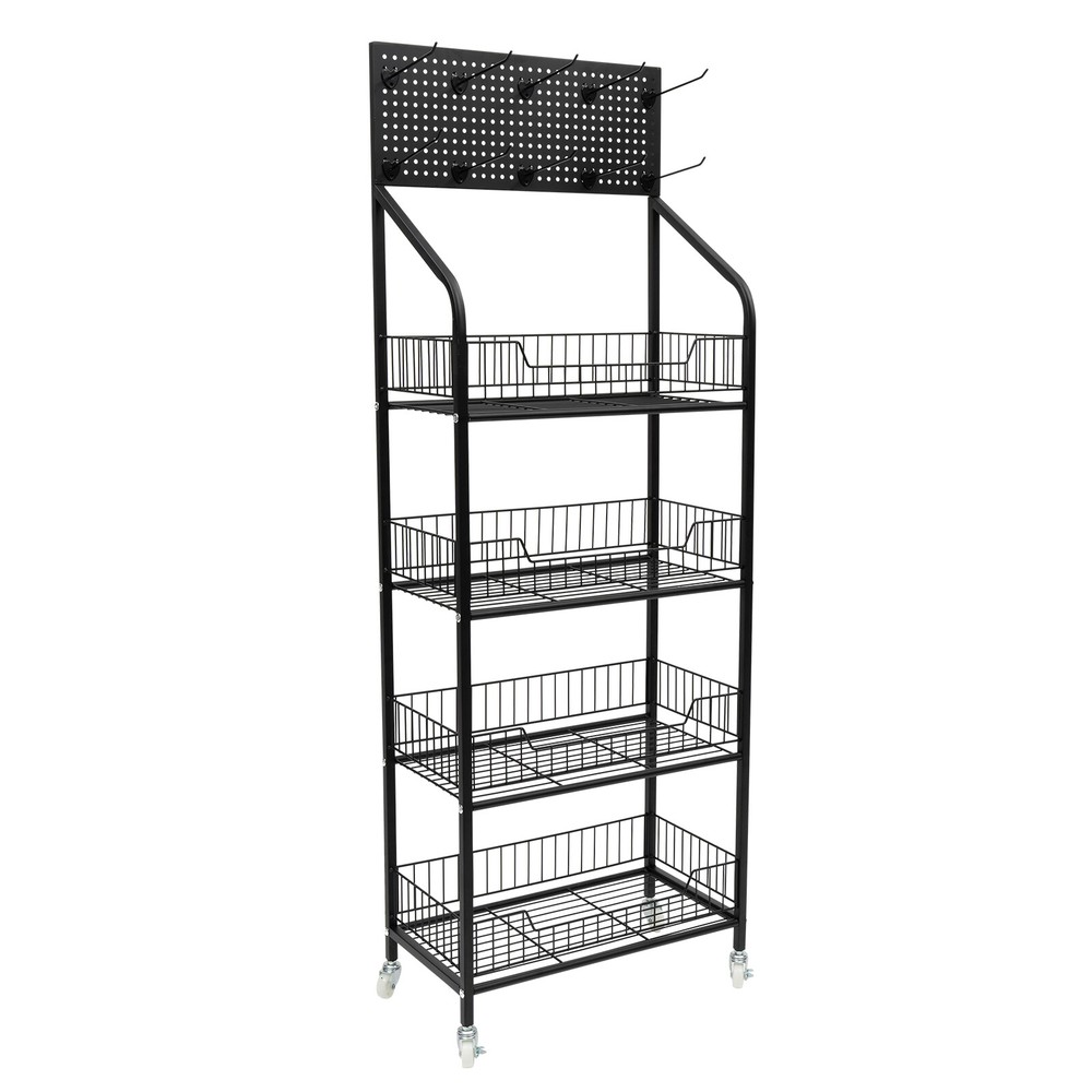 4-Tier Adjustable Rolling Snack Rack with Hanging Board - Freestanding Display