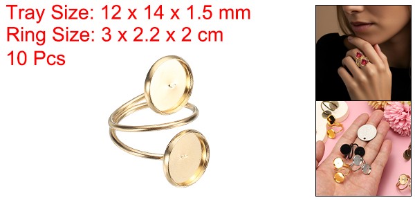 10Pcs Ring Blank Adjustable Finger Ring Blank Base 12mm Champagne Gold