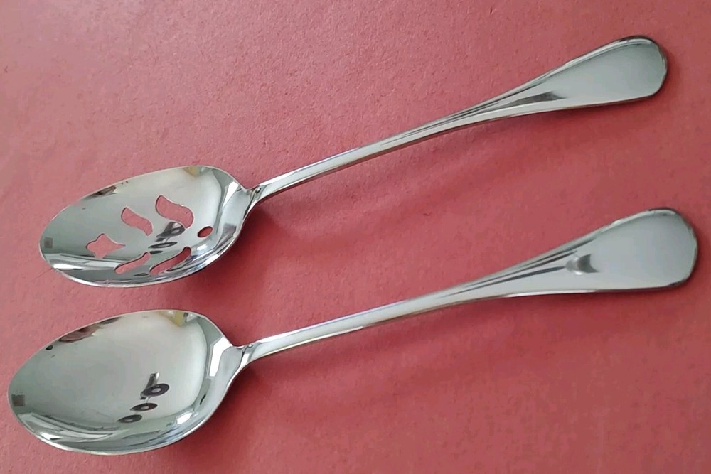 2 Stainless by Oneida CABANA Serving Spoons -Tablespoons Pierced & Solid