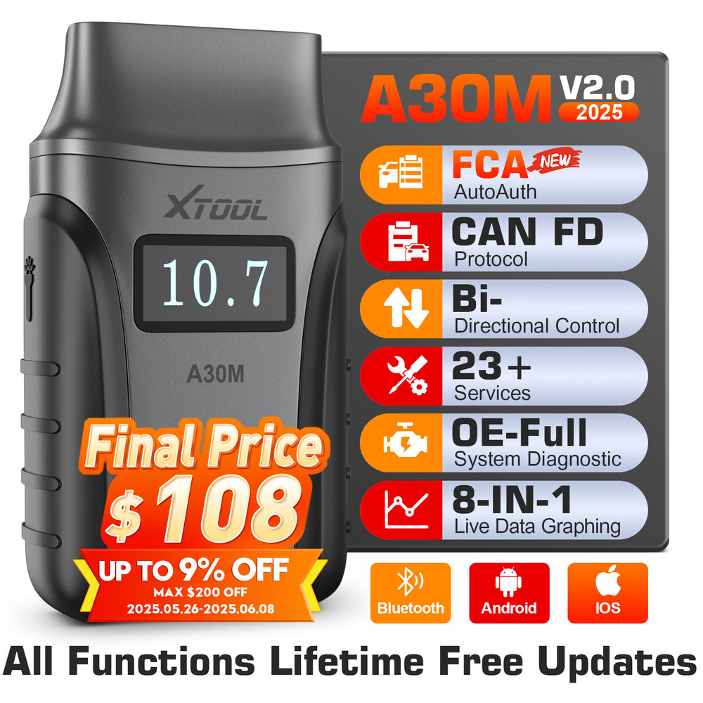 XTOOL A30M V2.0 Wireless OBD2 Scanner Bidirectional Full System Diagnostic Tool