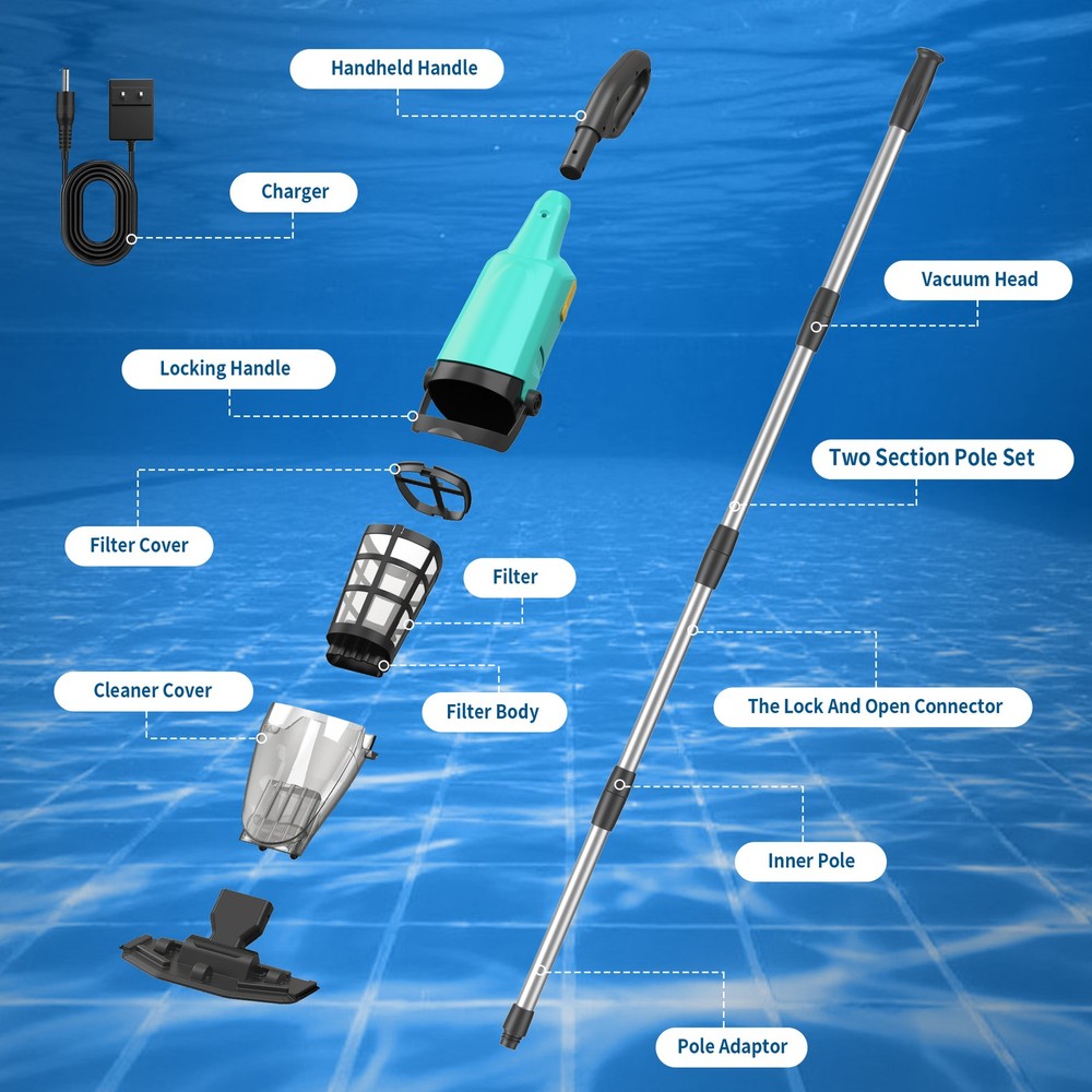 Mutaomay Pool Vacuum Cordless Handheld Rechargeable Pool Cleaner 90mins Runtime