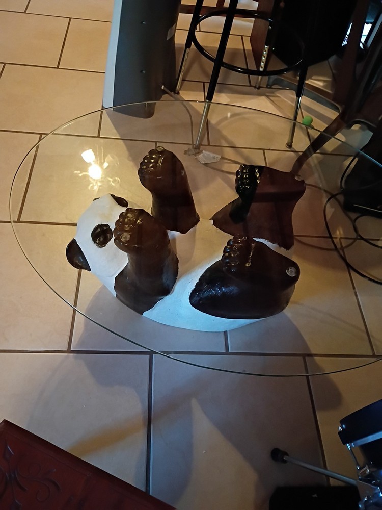 Vintage Panda Bear Glass Table