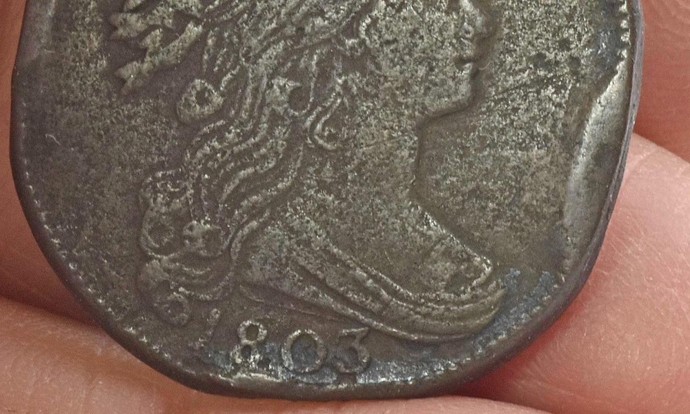 RAW 1803 Draped Bust Large Cent bent edges but sharp easy to read details