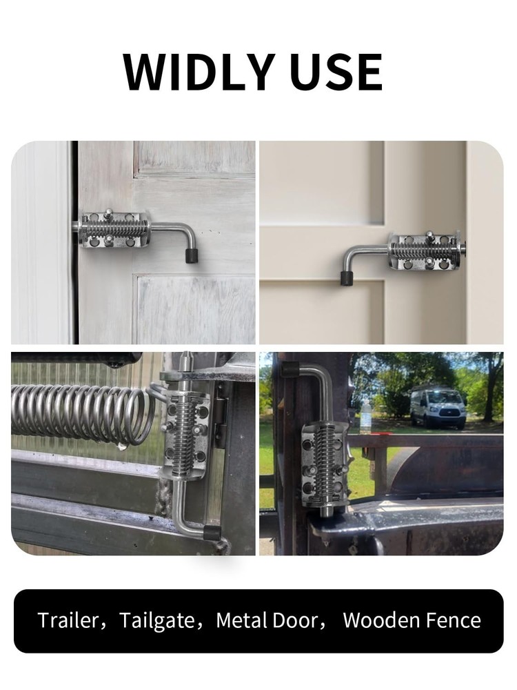 Versatile Spring-Loaded Gate Latch - Heavy Duty 6in Bolt, 2pcs Included