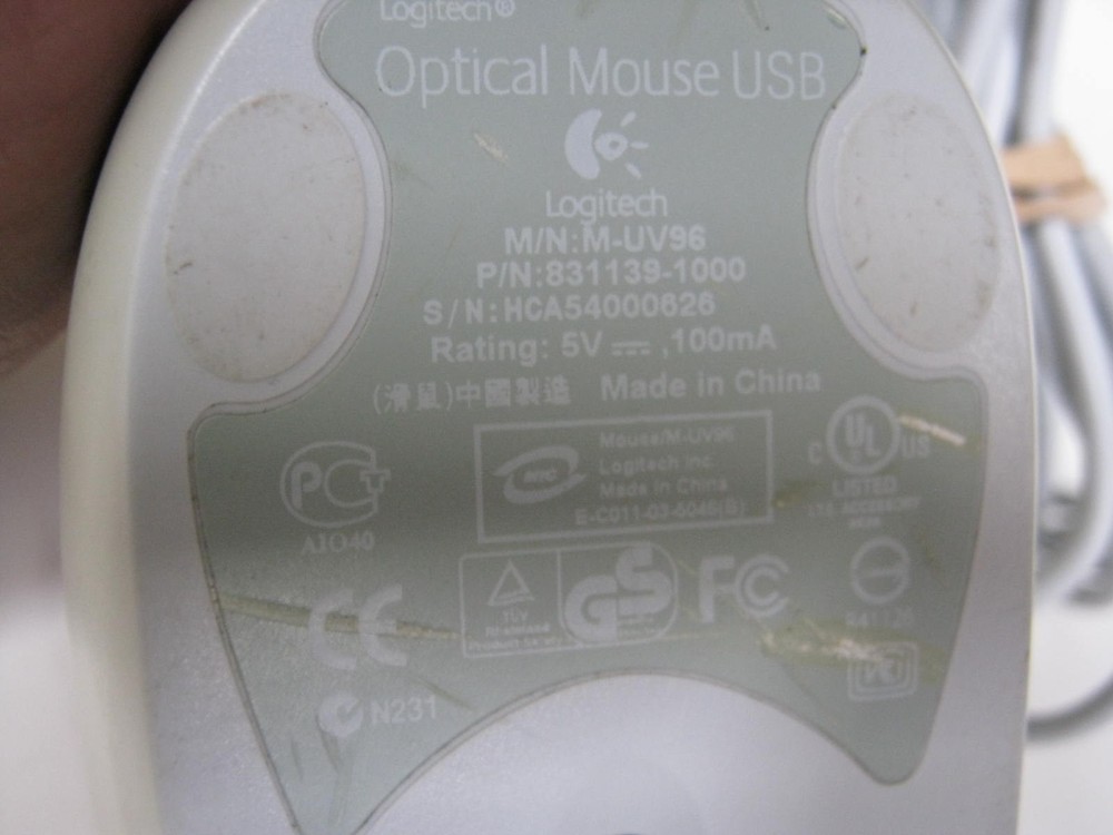 Vintage Logitech Optical White Mouse Model M-UV96 USB #2