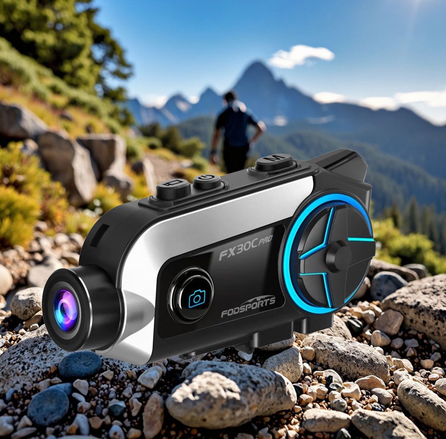 FX30C PRO Bluetooth Motorcycle Intercom Helmet Headset BT 5.0 Speaker 1080P
