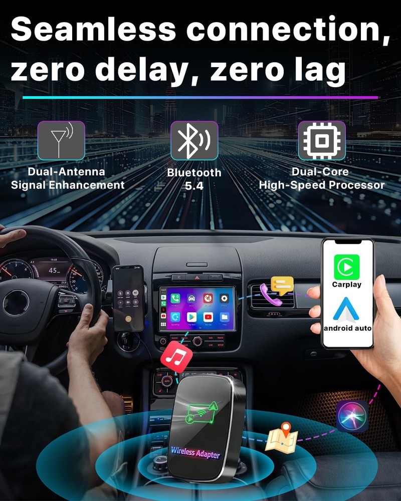 Wireless CarPlay & Android Auto Adapter 2-in-1, Plug & Play Wireless Upgrade